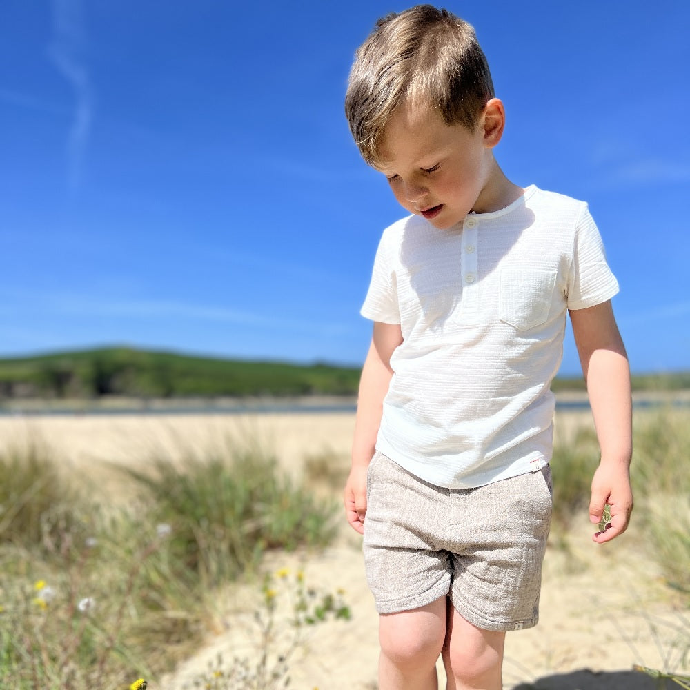 Me & Henry Dodger Henley (White Ribbed)-Apparel-Me & Henry--babyandme.ca
