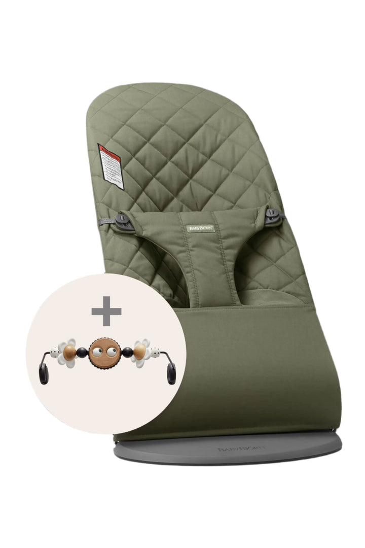 Baby Bjorn Bouncer Bliss Cotton Classic Quilt with Toy Bar (Dark Green/Googly Black & White)
