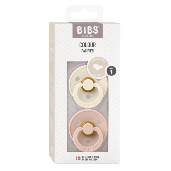 BIBS Colour Anatomical Latex Pacifier 2-Pack (Ivory/Blush)