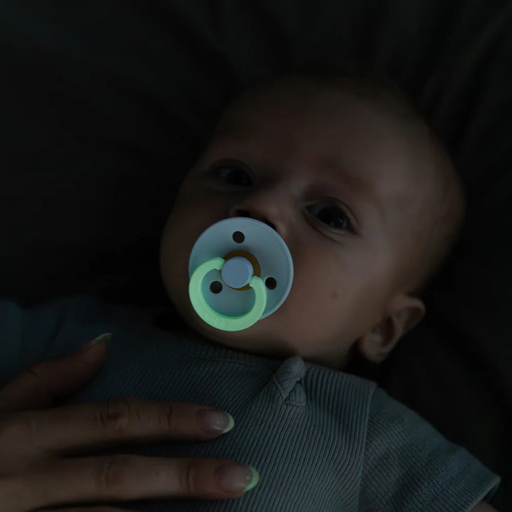 BIBS Colour Round Latex Pacifier 2-Pack (Sand Glow/Iron Glow)