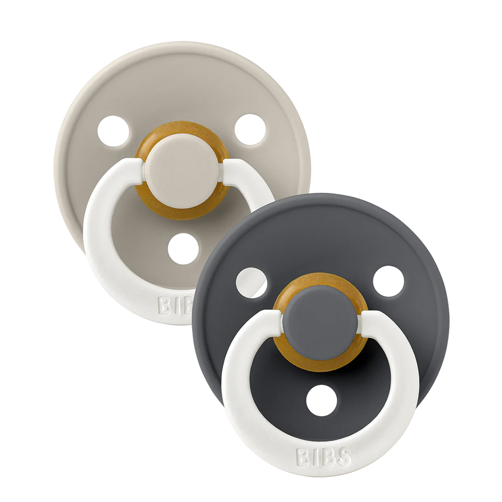 BIBS Colour Round Latex Pacifier 2-Pack (Sand Glow/Iron Glow)