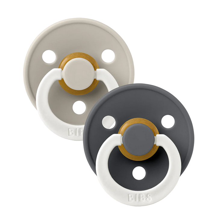 BIBS Colour Round Latex Pacifier 2-Pack (Sand Glow/Iron Glow)