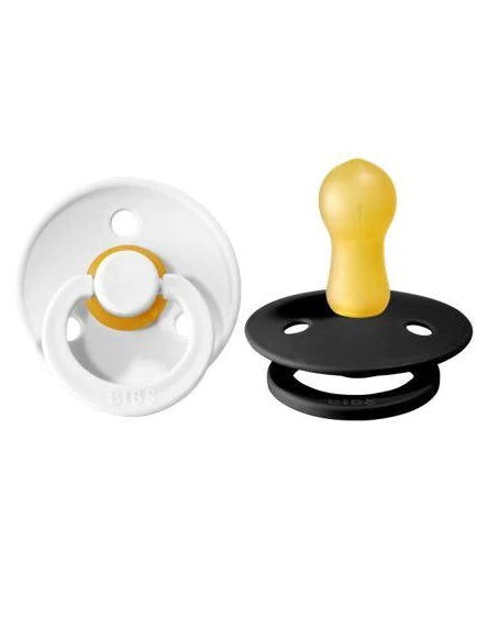 BIBS Colour Round Latex Pacifier 2pk (Black/White)