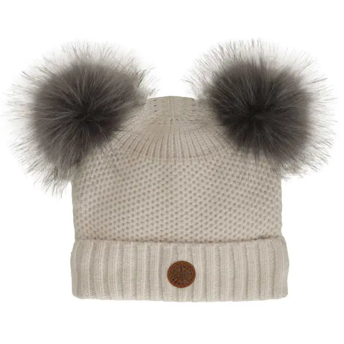 Calikids W2321 Soft Touch Knit 2 Pom-Pom Hat (Almond)