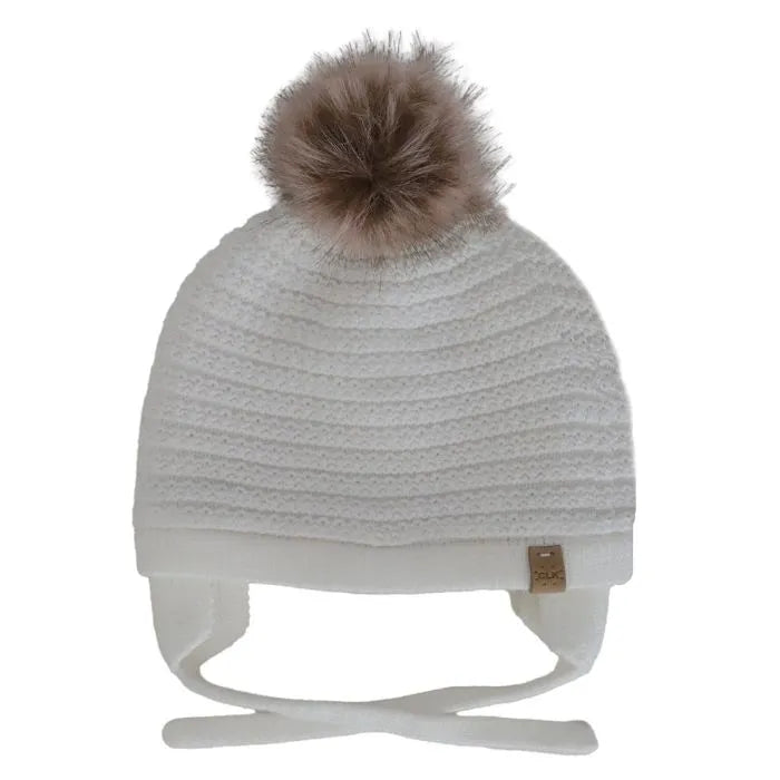 Calikids W2500 Soft Touch Knit Pom-Pom Hat (White)