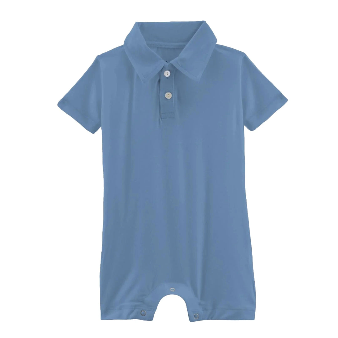 Kickee Pants Short Sleeve Polo Romper (Dream Blue)