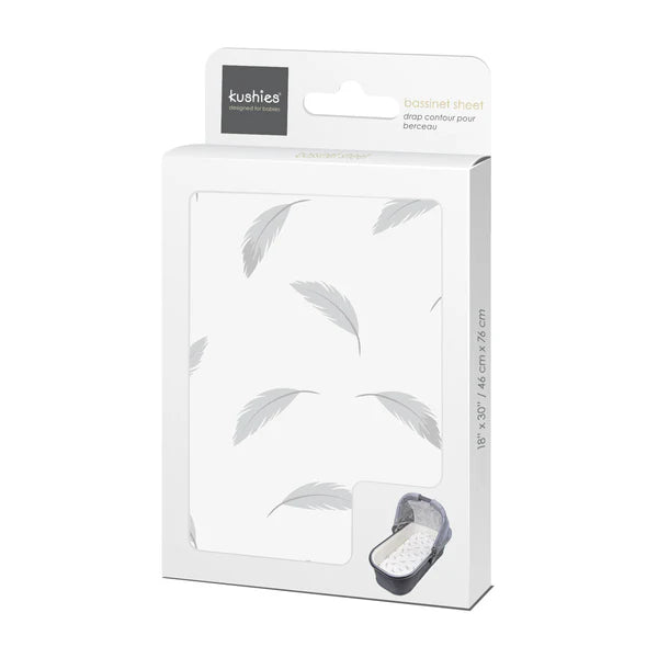 Kushies Flannel Bassinet Sheet (Grey Feathers)