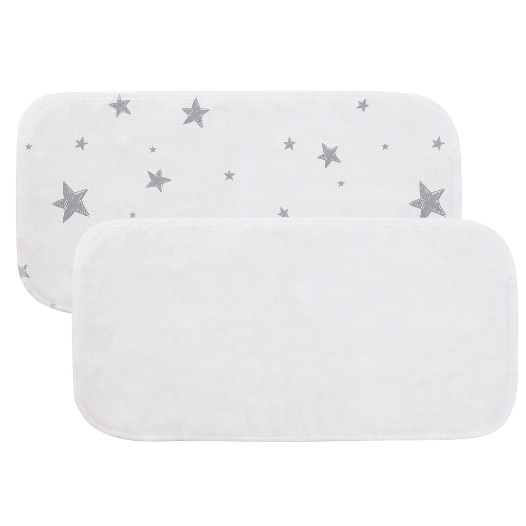Kushies Flannel Burp Pads 2-Pack (Grey Stars/White Solid)