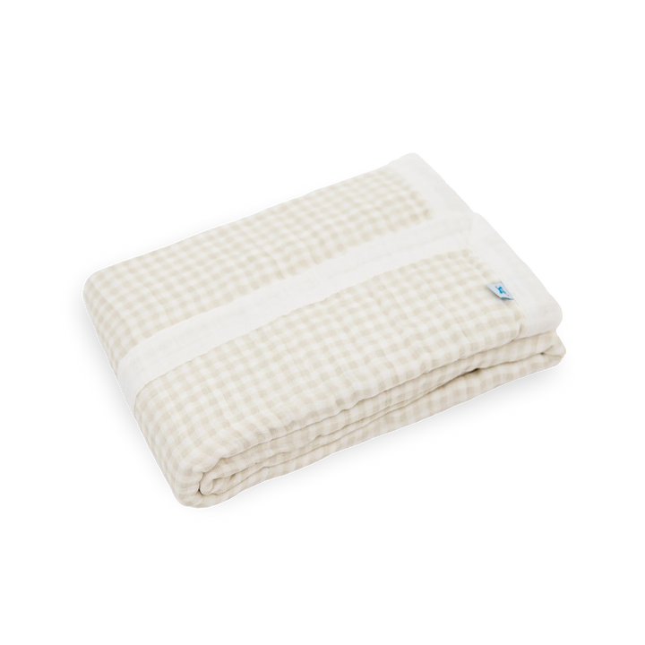 Little Unicorn Cotton Muslin Baby Quilt (Tan Gingham)