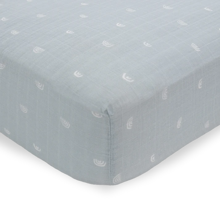Little Unicorn Cotton Muslin Crib Sheet (Blue Rainbow)