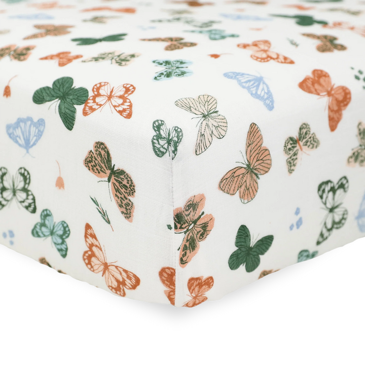 Little Unicorn Cotton Muslin Crib Sheet (Butterflies)