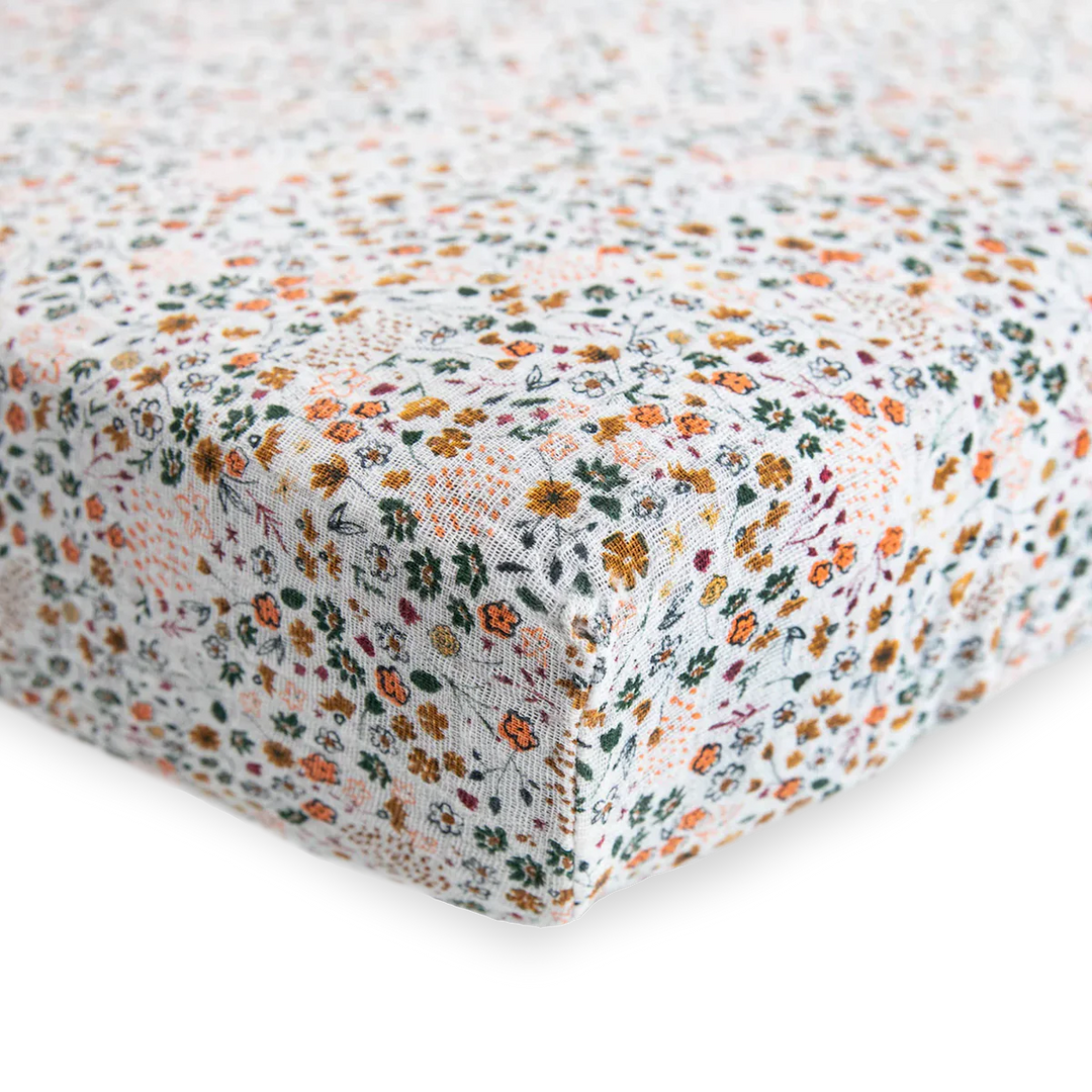 Little Unicorn Cotton Muslin Crib Sheet (Pressed Petals)