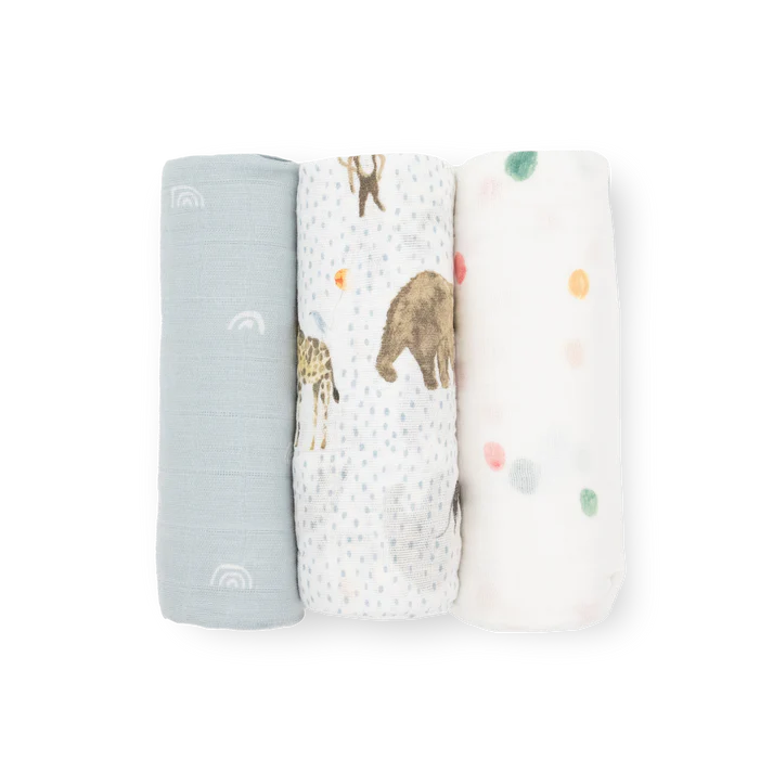 Little Unicorn Cotton Muslin Swaddle Set Party Animals