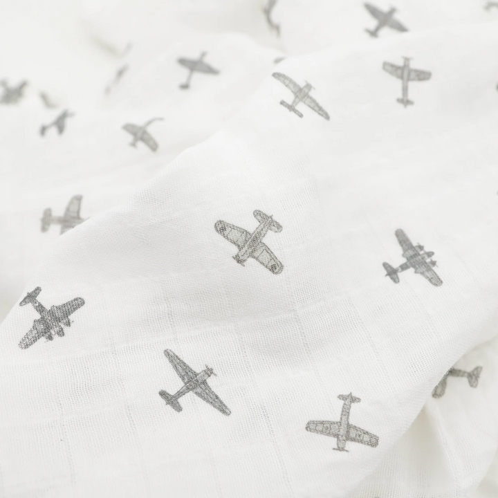 Little Unicorn Organic Cotton Muslin Swaddle Blanket Set (Pewter Planes)