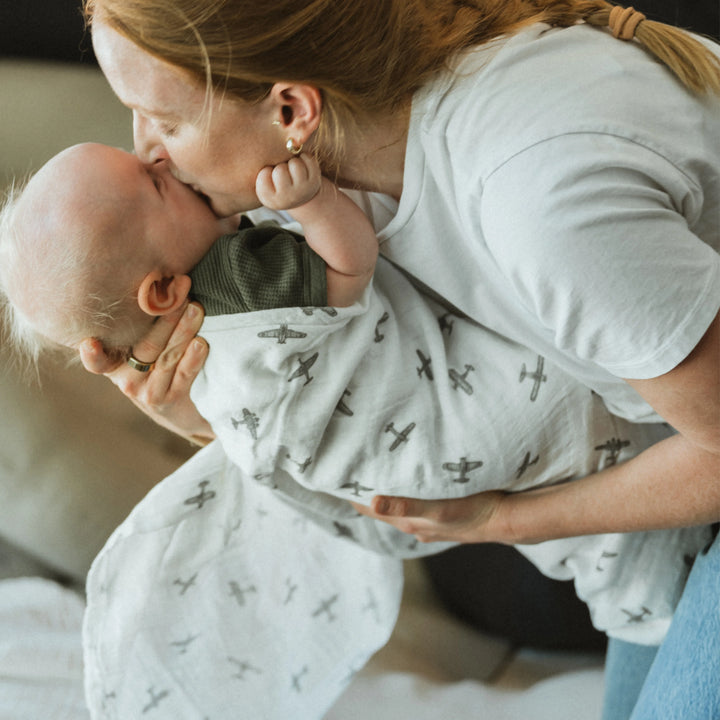 Little Unicorn Organic Cotton Muslin Swaddle Blanket Set (Pewter Planes)