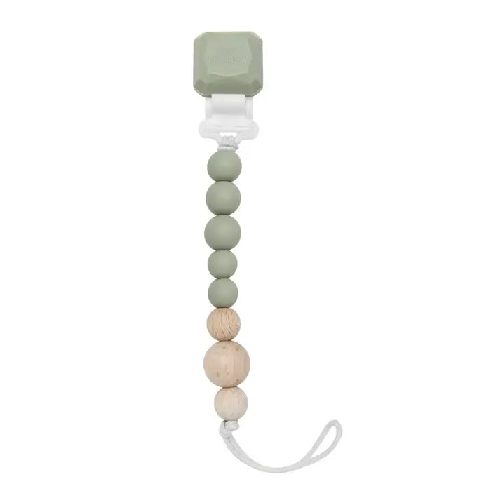LouLou LOLLIPOP Colour Pop Silicone & Wood Pacifier Clip (Silver Sage)
