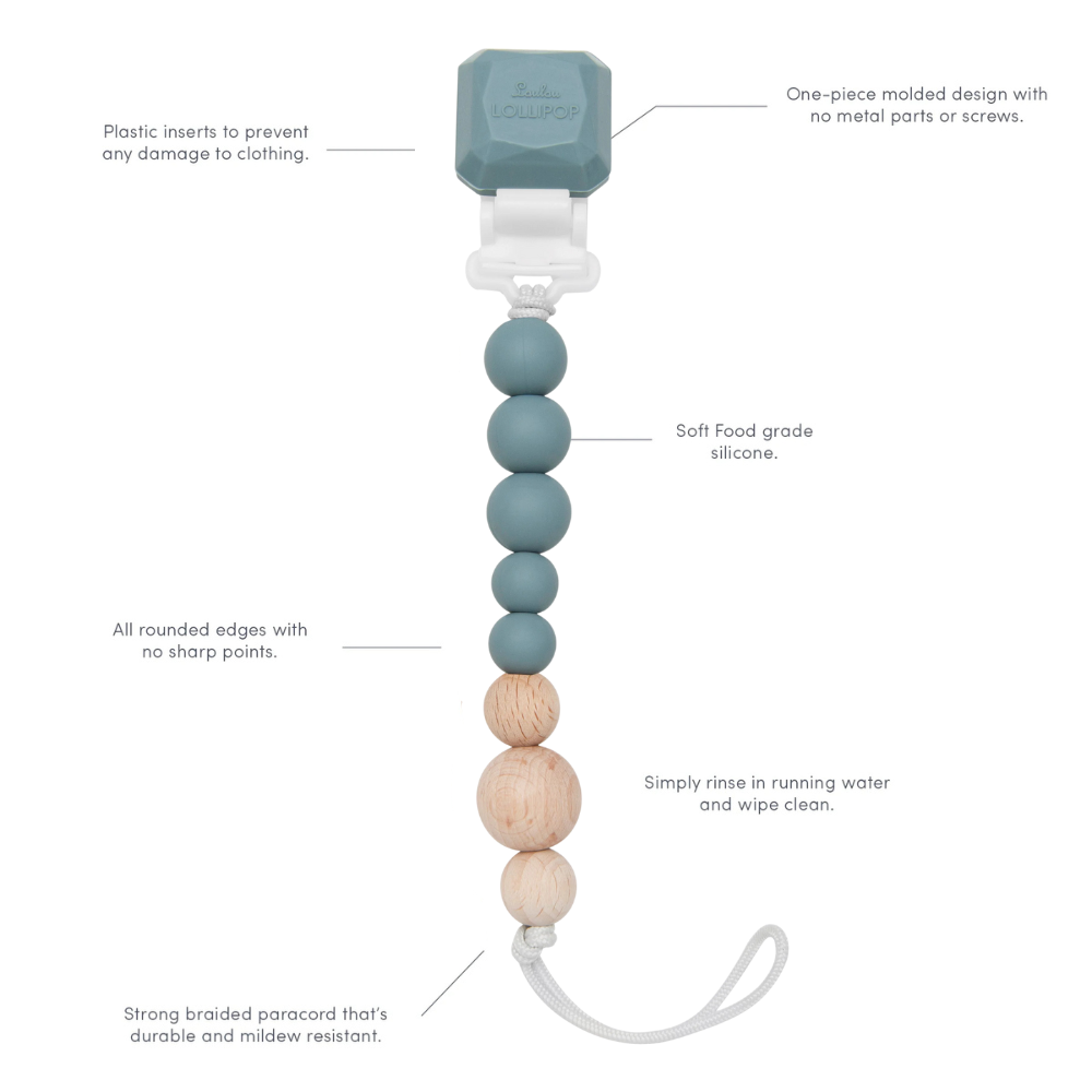 LouLou LOLLIPOP Colour Pop Silicone & Wood Pacifier Clip (Slate)