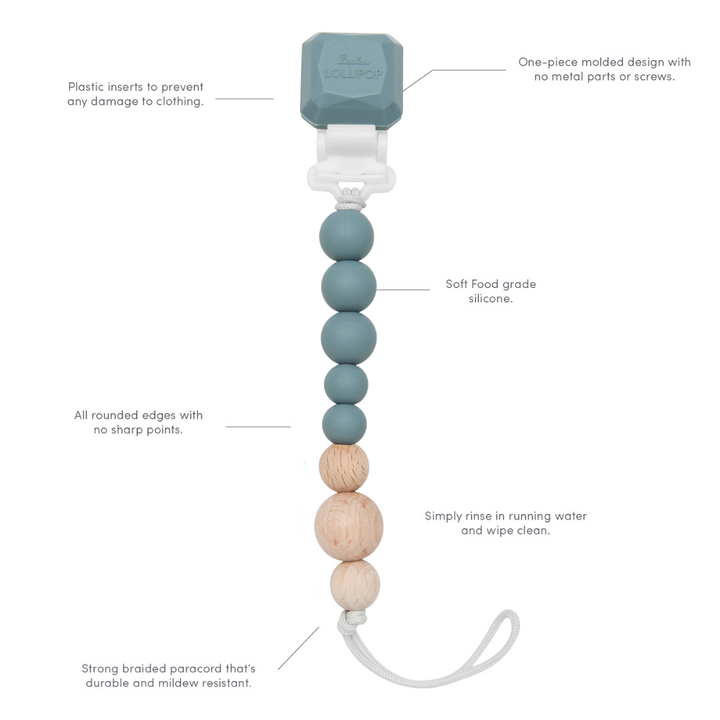 LouLou LOLLIPOP Colour Pop Silicone & Wood Pacifier Clip (Slate)
