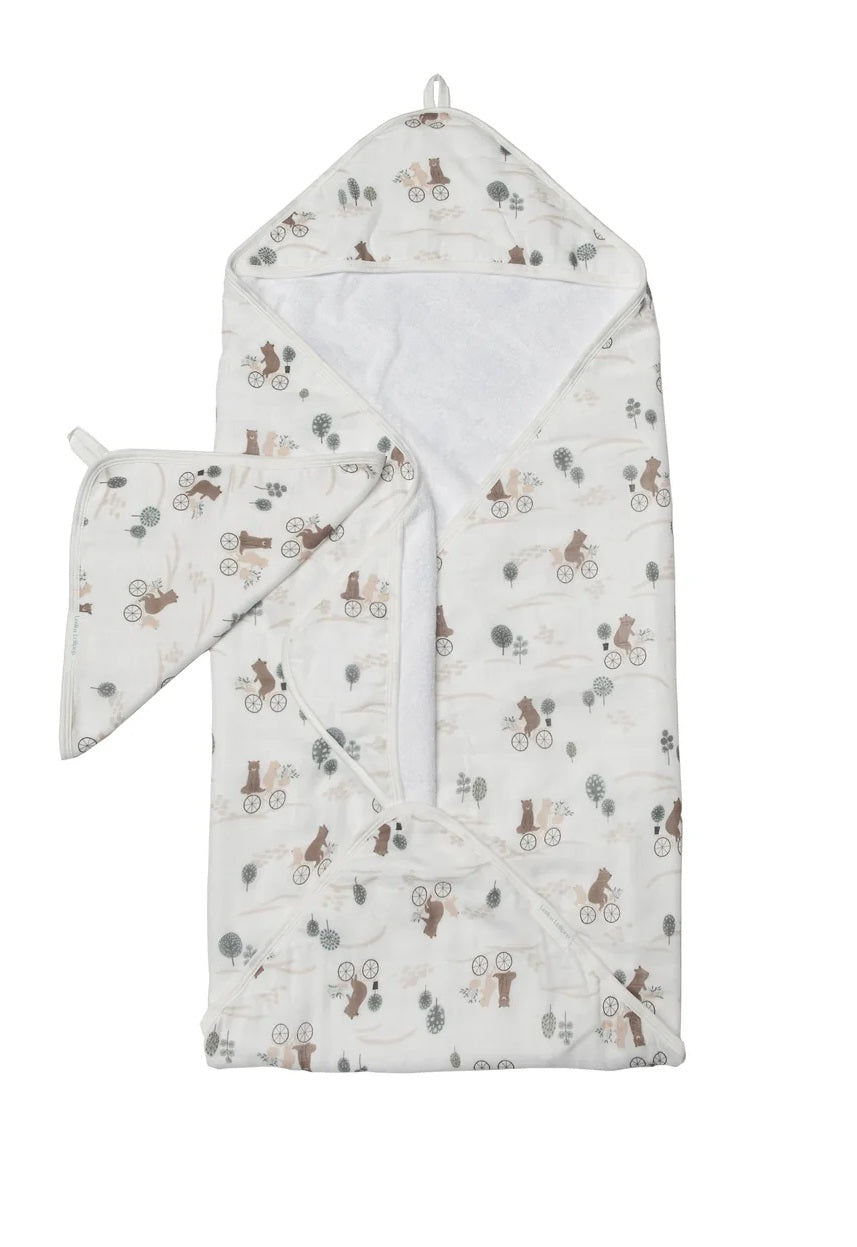 LouLou LOLLIPOP Hooded Towel Set (Bears on Bikes)