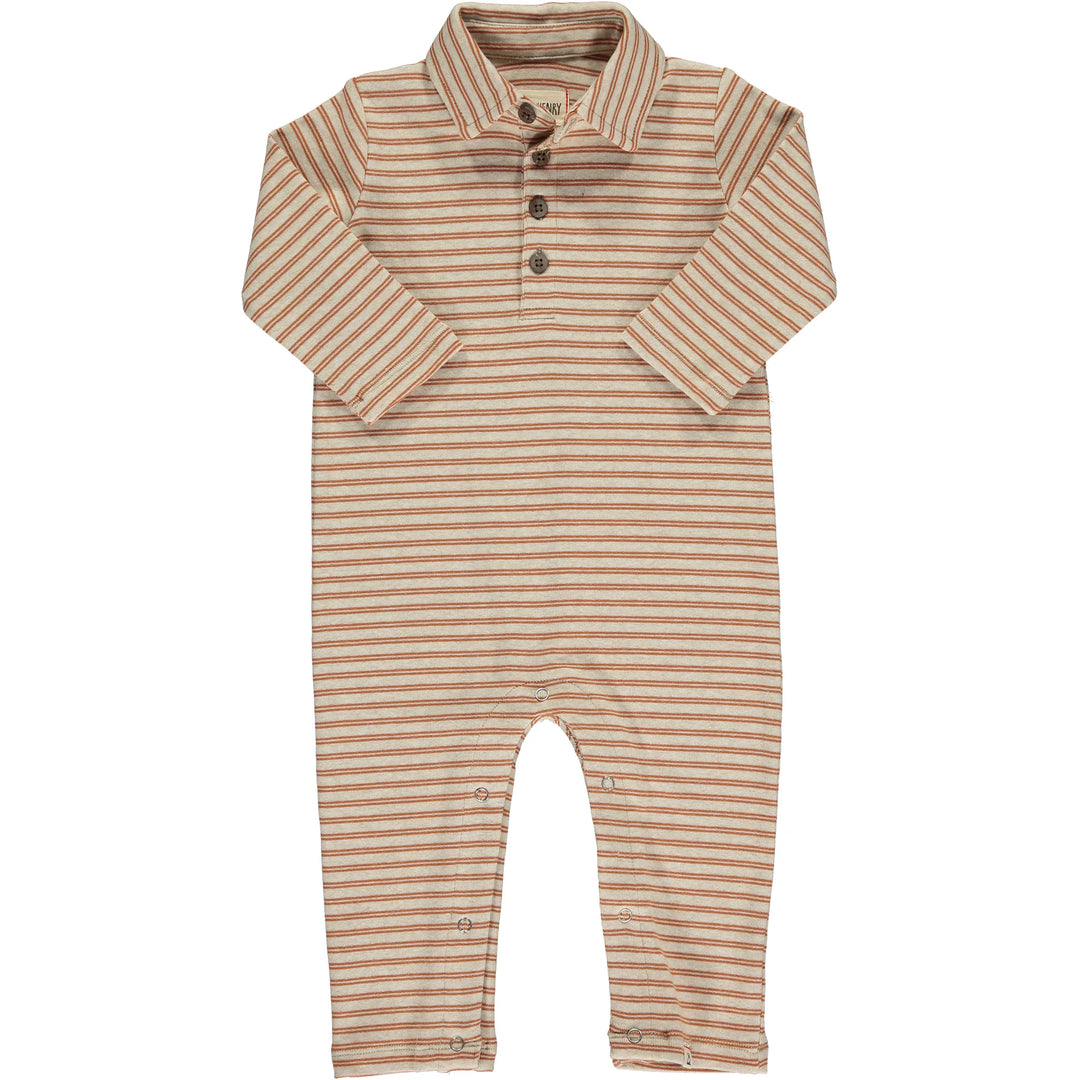 Me & Henry Kingston Polo Romper (Pumpkin Double Stripe)
