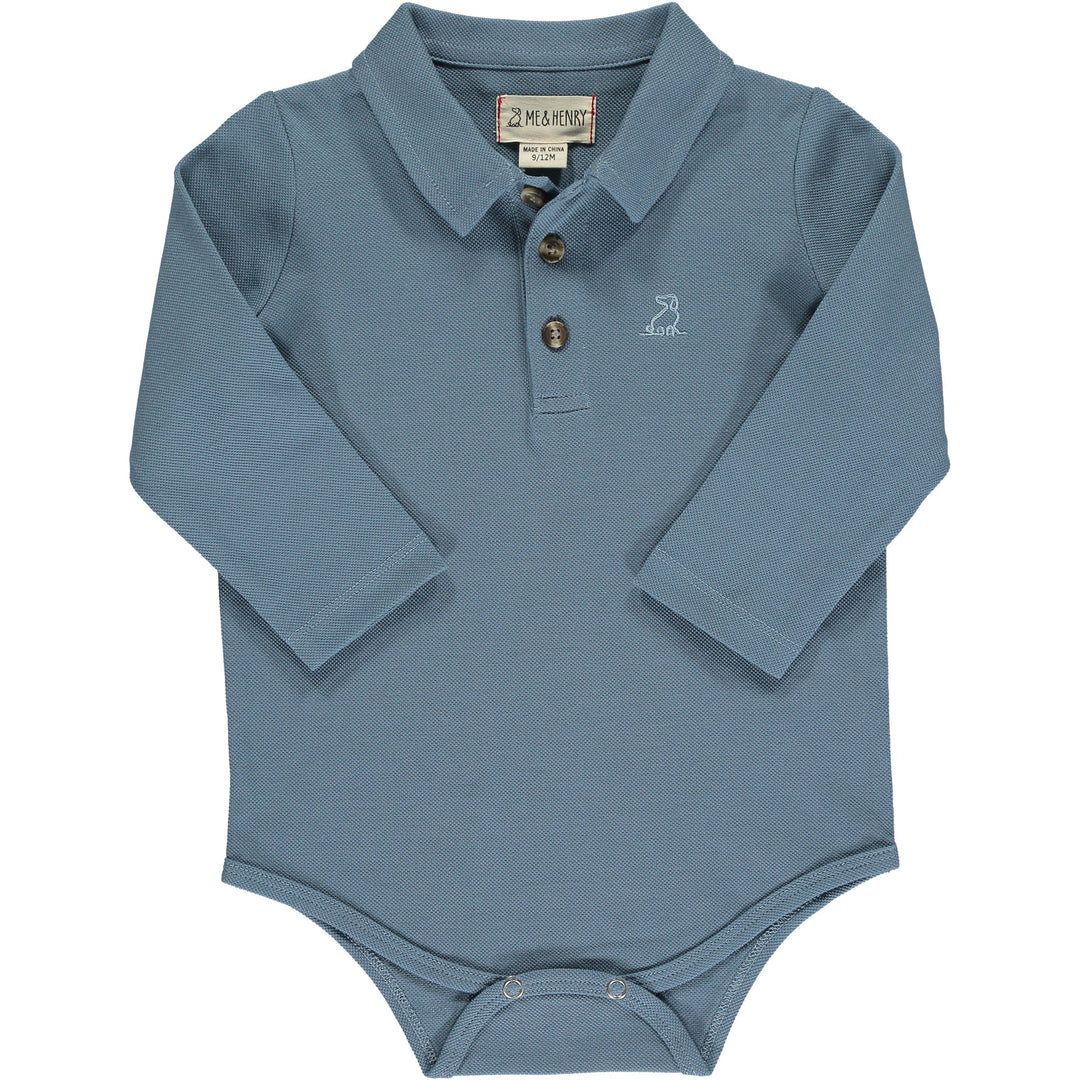 Me & Henry Seymour Polo Onesie (Blue Pique)