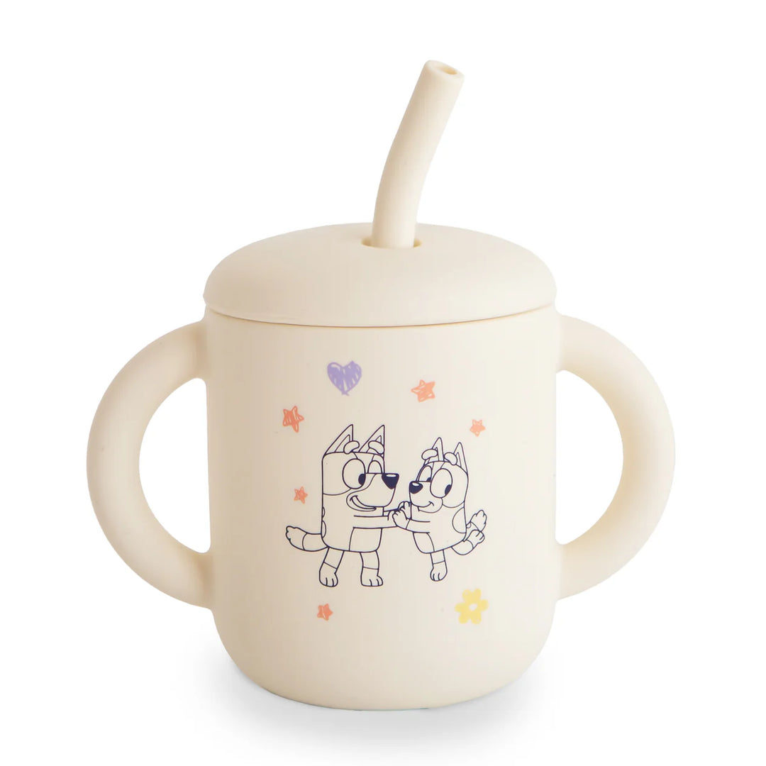 Mushie Bluey Silicone Training Cup & Straw (Ivory)