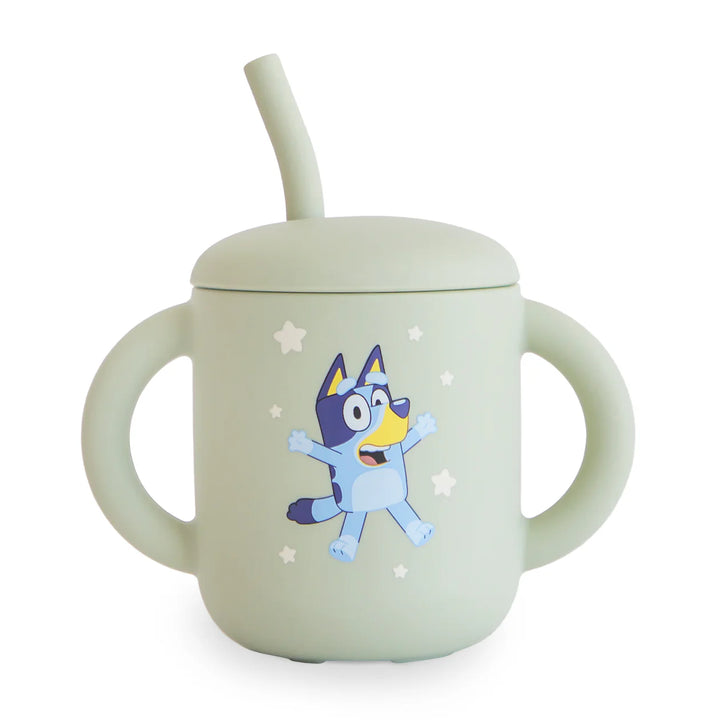Mushie Bluey Silicone Training Cup & Straw (Sage)