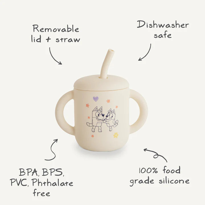 Mushie Bluey Silicone Training Cup & Straw (Ivory)