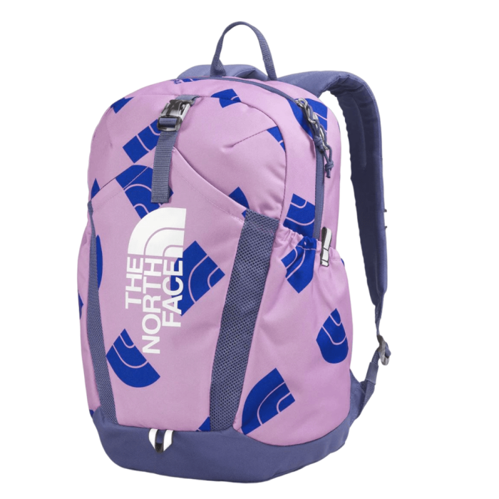 The North Face Youth Mini Recon Backpack Lupine Next Gen Logo Print Cave Blue TNF White babyandme babyandme Kelowna Store
