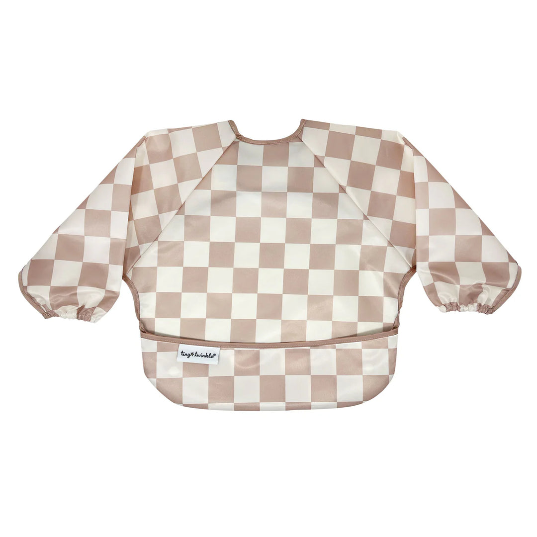 Tiny Twinkle Mess-Proof Full Sleeve Bib (Tan Checkers)