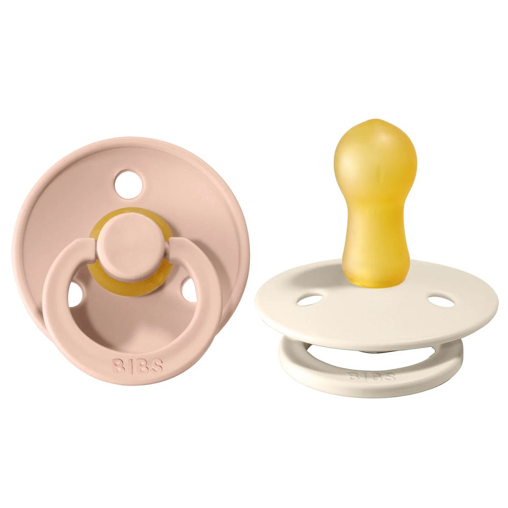 BIBS Colour Round Latex Pacifier 2-Pack (Ivory/Blush)