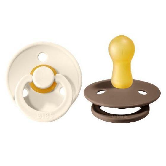 BIBS Colour Round Latex Pacifier 2-Pack (Ivory/Dark Oak)-Health-BIBS--babyandme.ca