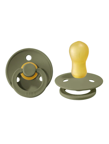 BIBS Colour Round Latex Pacifier 2-Pack (Olive)-Health-BIBS--babyandme.ca