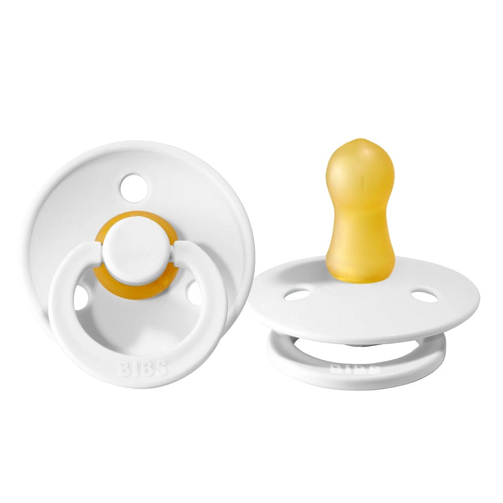 BIBS Colour Round Latex Pacifier 2-Pack (White)-Health-BIBS--babyandme.ca