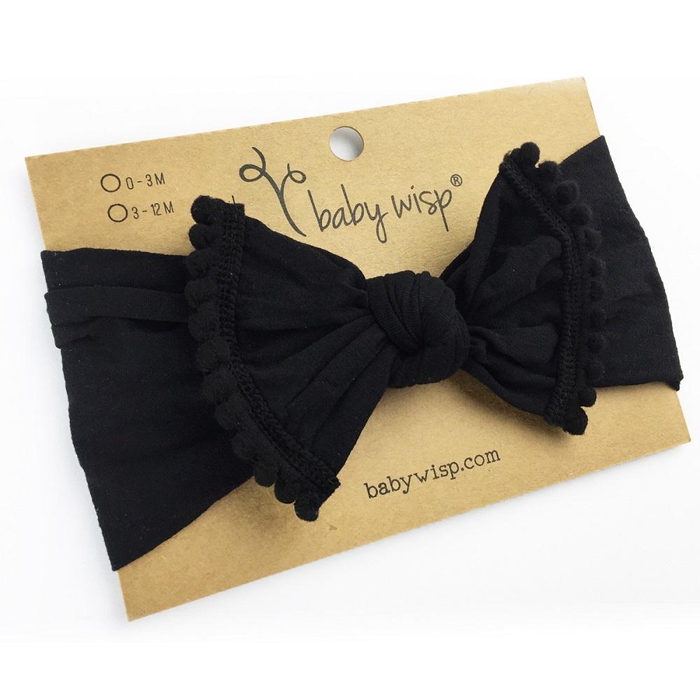 Baby Wisp Nylon Pom Pom Trim Headband-Apparel-Baby Wisp-Black-025472 BK-babyandme.ca