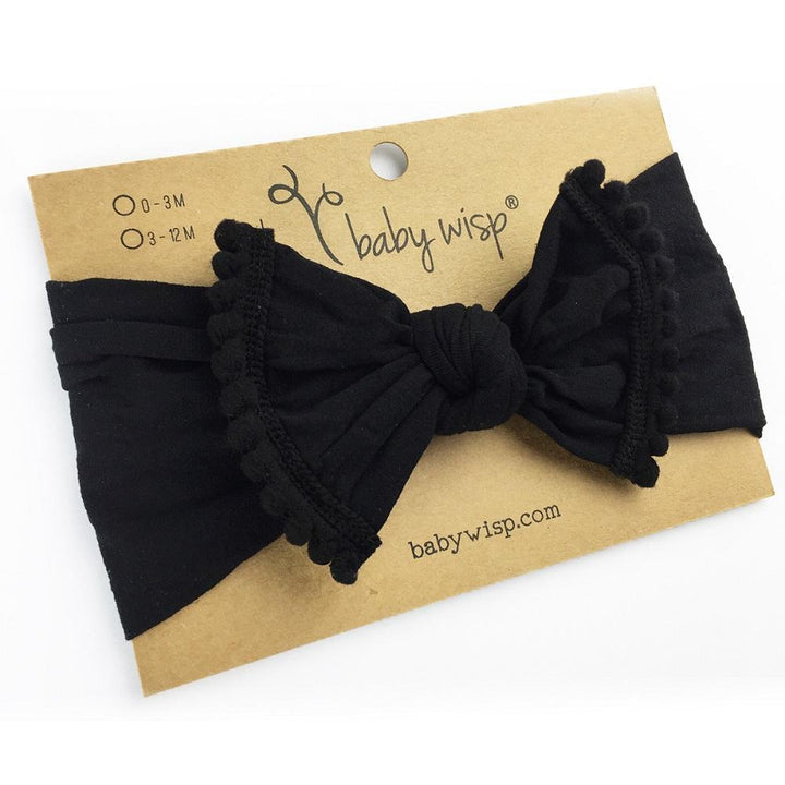 Baby Wisp Nylon Pom Pom Trim Headband-Apparel-Baby Wisp-Black-025472 BK-babyandme.ca