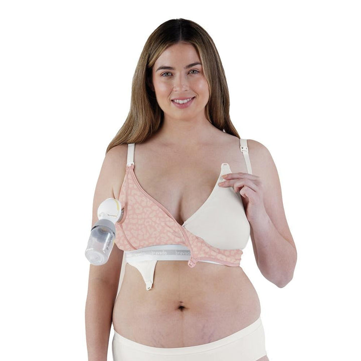 Bravado Clip & Pump Hands-Free Nursing Bra Accessory 2.0 (Pink Leopard)-Feeding-Bravado--babyandme.ca