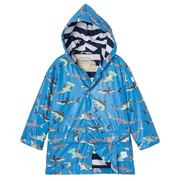 Hatley Colour Changing Raincoat (Deep Sea Sharks)-Apparel-Hatley--babyandme.ca