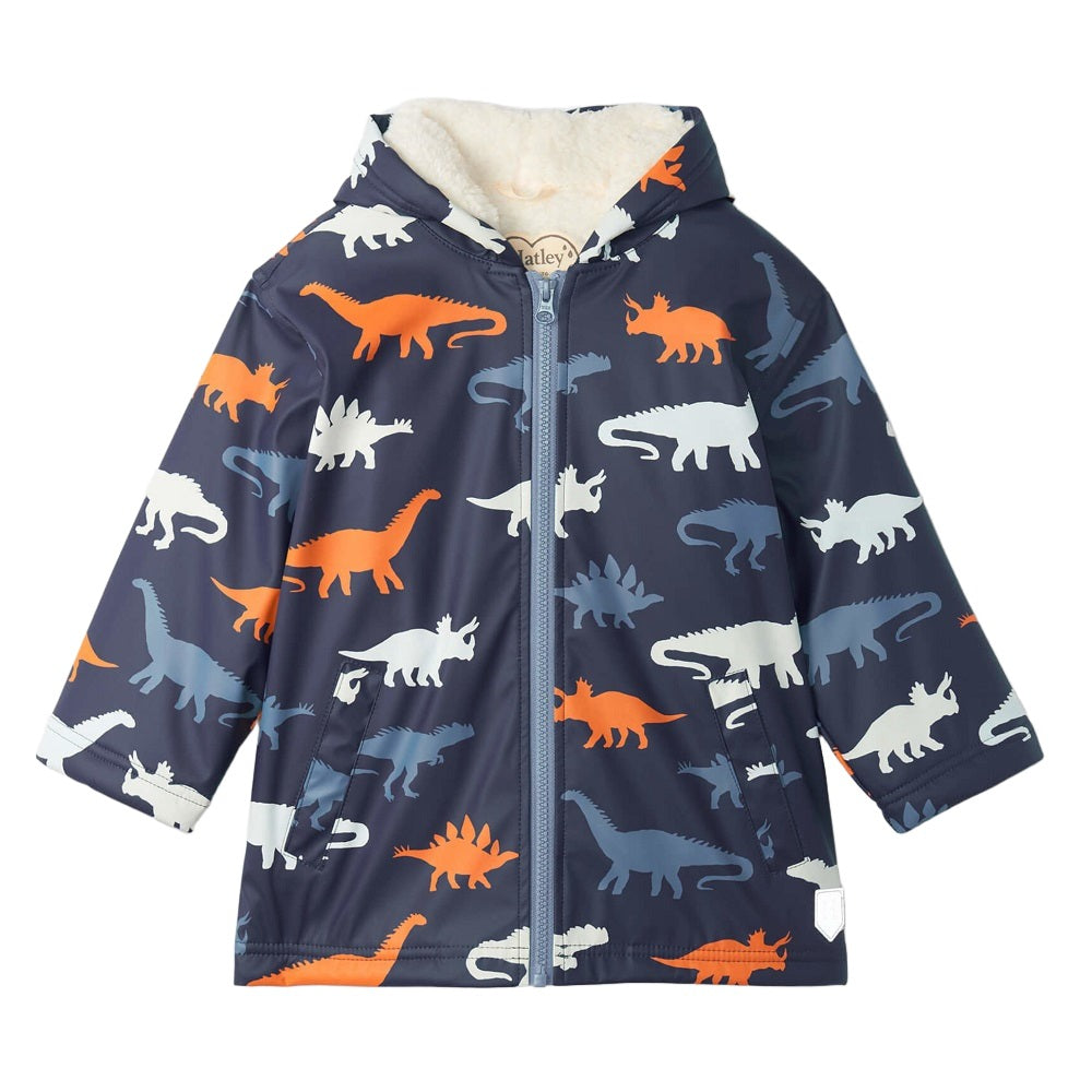 Hatley Sherpa Lined Colour Changing Raincoat (Dino Silhouettes)-Apparel-Hatley--babyandme.ca