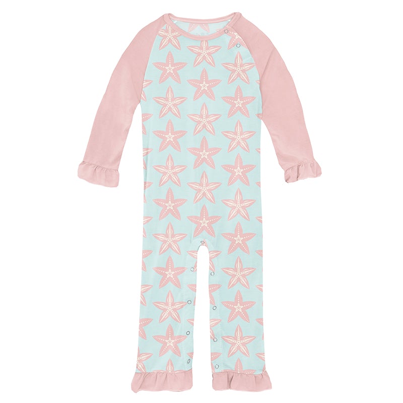 KicKee Pants Print Ruffle Raglan Romper (Fresh Air Fancy Starfish)-Apparel-KicKee Pants--babyandme.ca