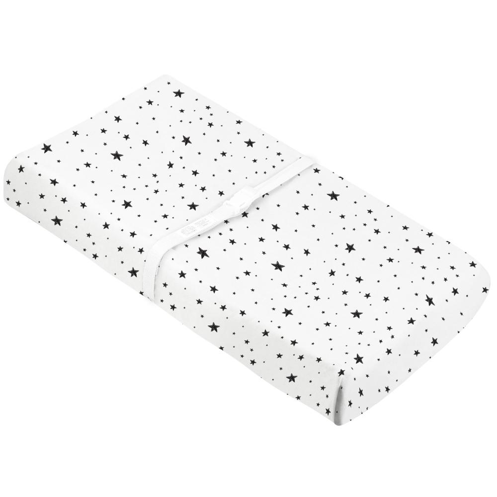 Kushies Flannel Fitted Change Pad Cover with Slits (Scribble Star Black & White)-Bath-Kushies-025276 SS-babyandme.ca