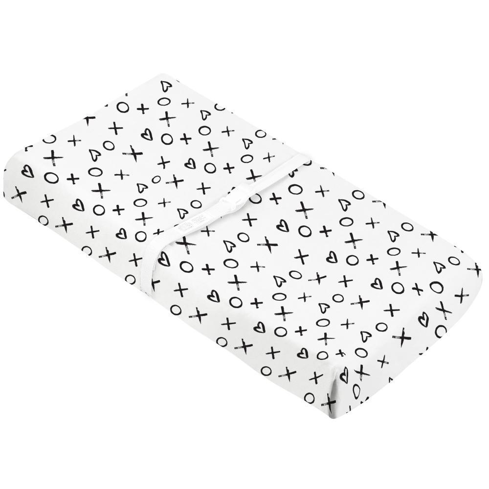 Kushies Flannel Fitted Change Pad Cover with Slits (XO Black & White)-Bath-Kushies-025276 XO-babyandme.ca