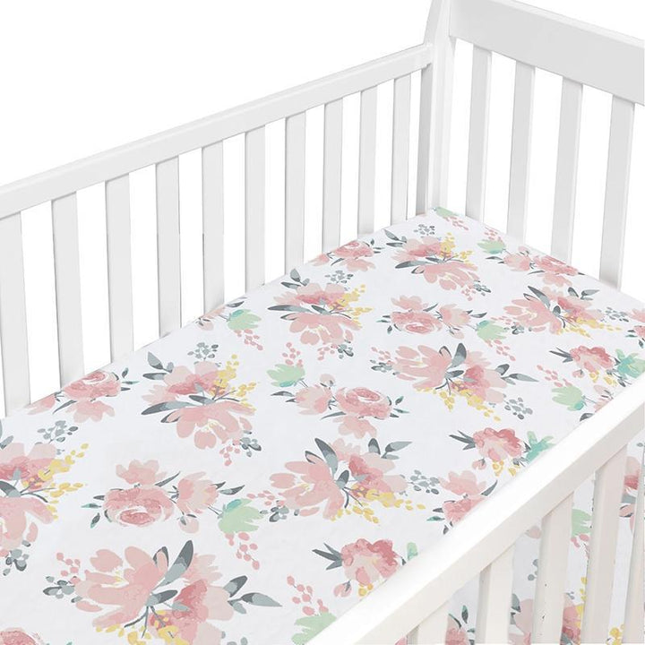 Kushies Percale Crib Sheet (Watercolour Flowers)-Nursery-Kushies-028181 WF-babyandme.ca