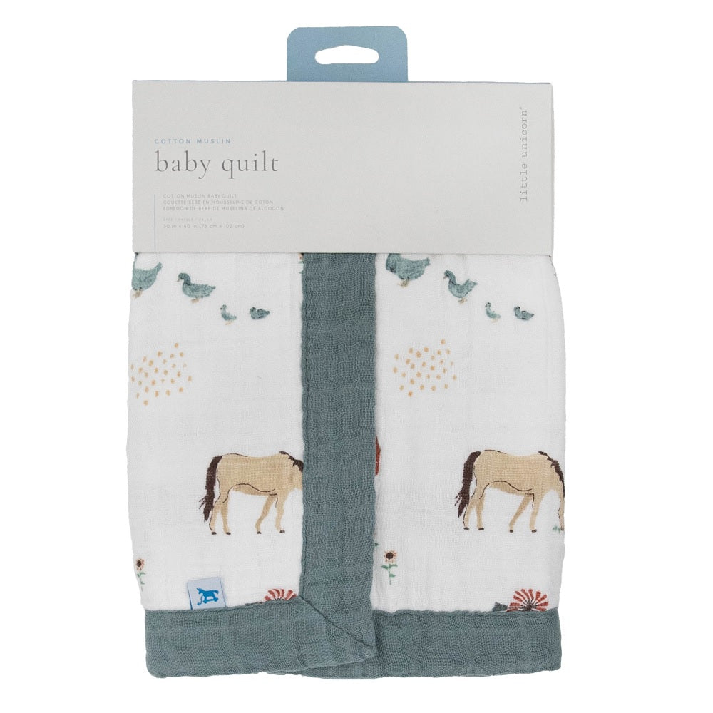 Little Unicorn Cotton Muslin Baby Quilt (Farmyard)-Nursery-Little Unicorn-031331 FY-babyandme.ca