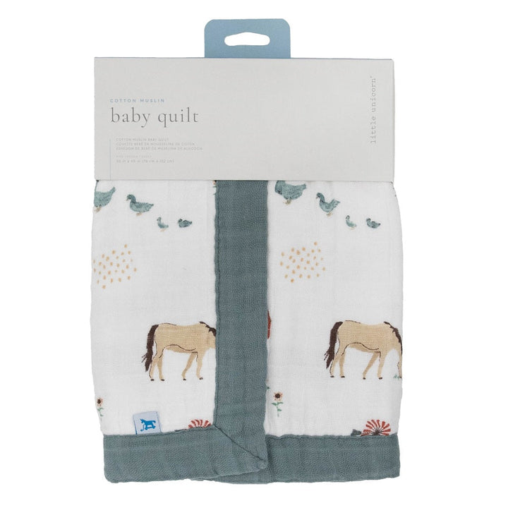 Little Unicorn Cotton Muslin Baby Quilt (Farmyard)-Nursery-Little Unicorn-031331 FY-babyandme.ca