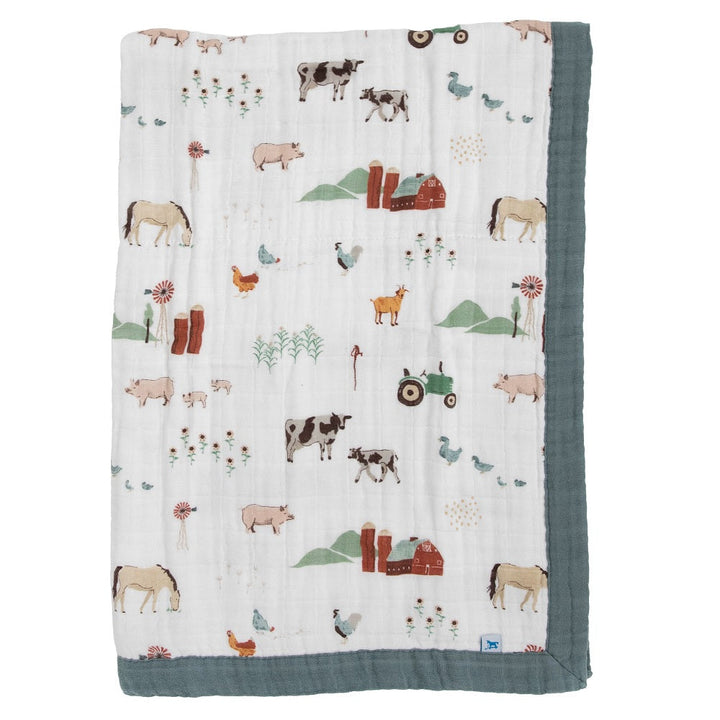 Little Unicorn Cotton Muslin Baby Quilt (Farmyard)-Nursery-Little Unicorn-031331 FY-babyandme.ca