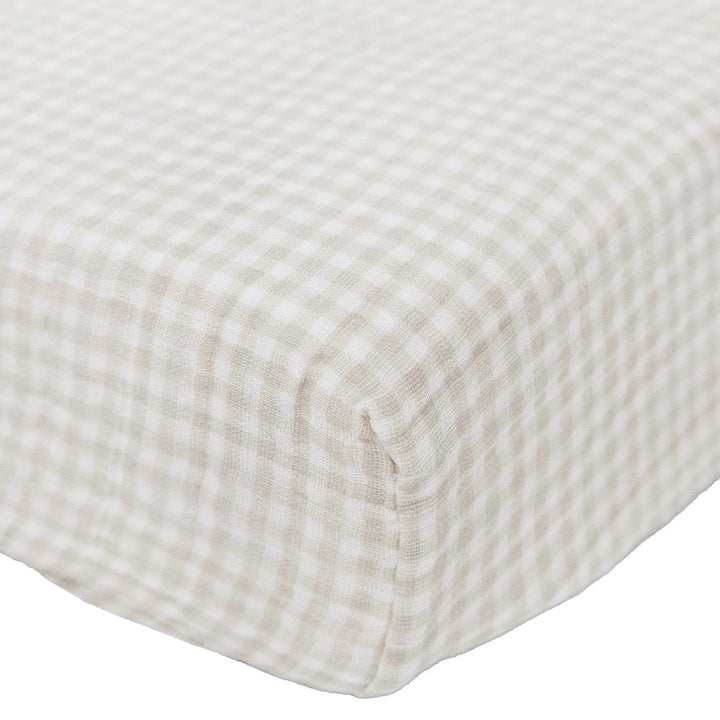 Little Unicorn Cotton Muslin Changing Pad Cover (Tan Gingham)-Bath-Little Unicorn-025666 TG-babyandme.ca