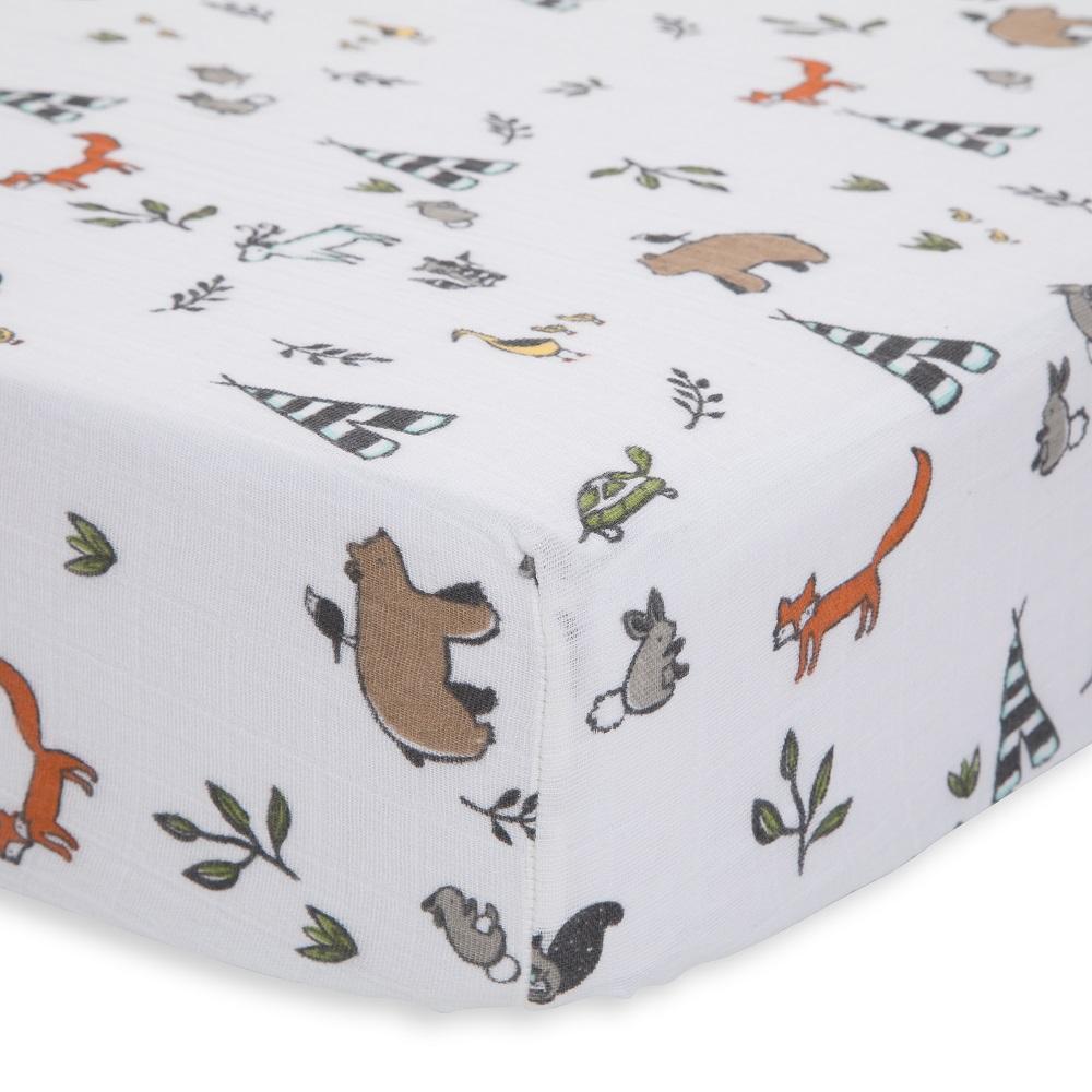 Little Unicorn Cotton Muslin Crib Sheet (Forest Friends)-Nursery-Little Unicorn-026111 FF-babyandme.ca