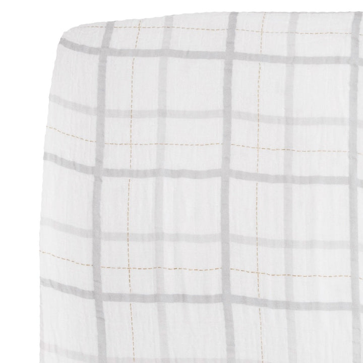 Little Unicorn Cotton Muslin Crib Sheet (Grey Plaid)-Nursery-Little Unicorn-026111 GP-babyandme.ca