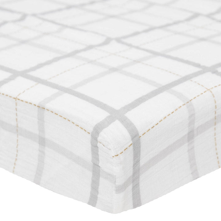 Little Unicorn Cotton Muslin Crib Sheet (Grey Plaid)-Nursery-Little Unicorn-026111 GP-babyandme.ca
